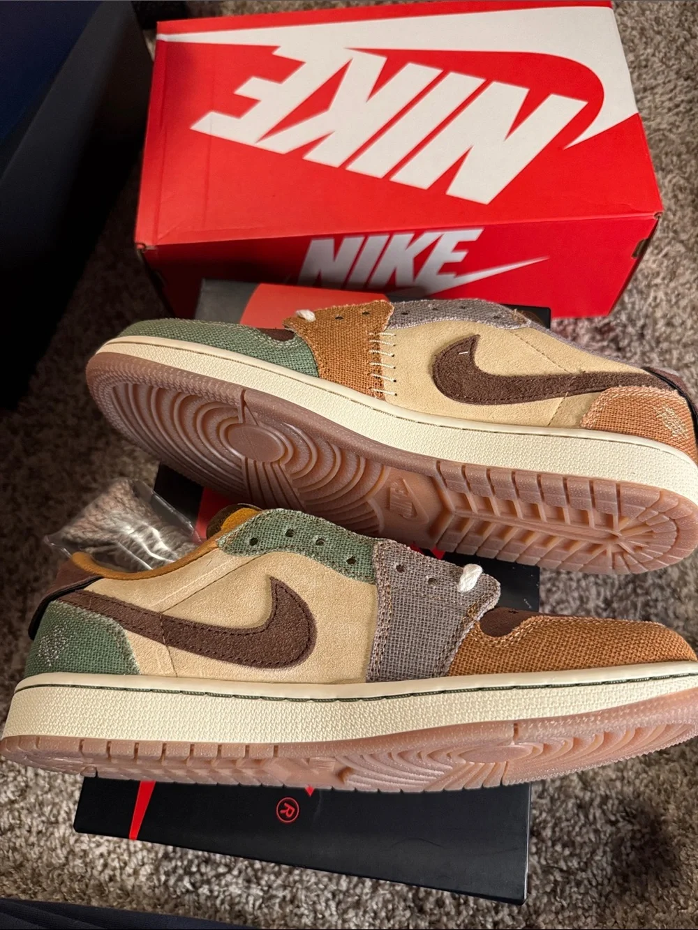Jordan Men's Multicolor Patchwork Low-Top Sneakers - Brown/Green/Yellow/Tan